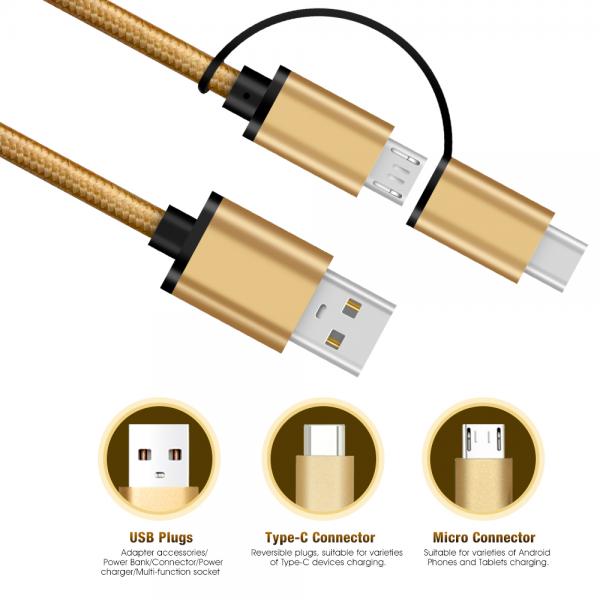 Picture of 2 in 1 Micro&Type C to USB3.0A Nylon(yellow)usb cable